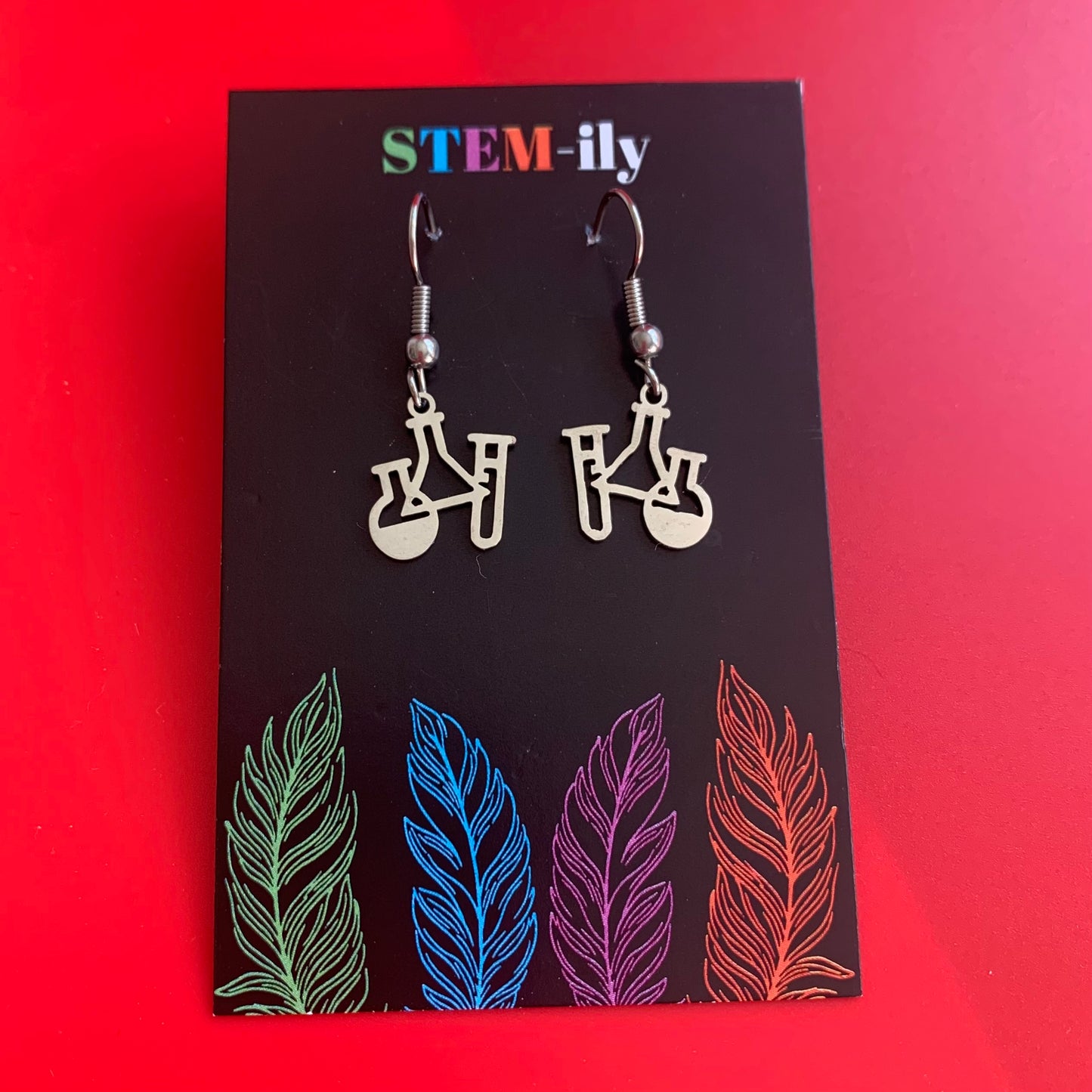 Stainless steel science flask bottle chemistry silver earrings