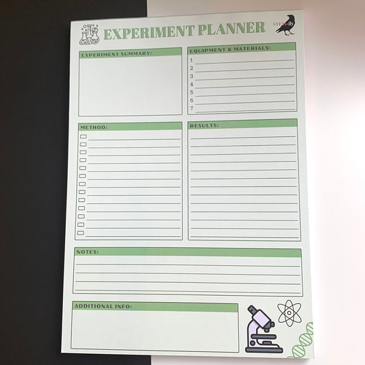 Green A4 science experiment planner notepad