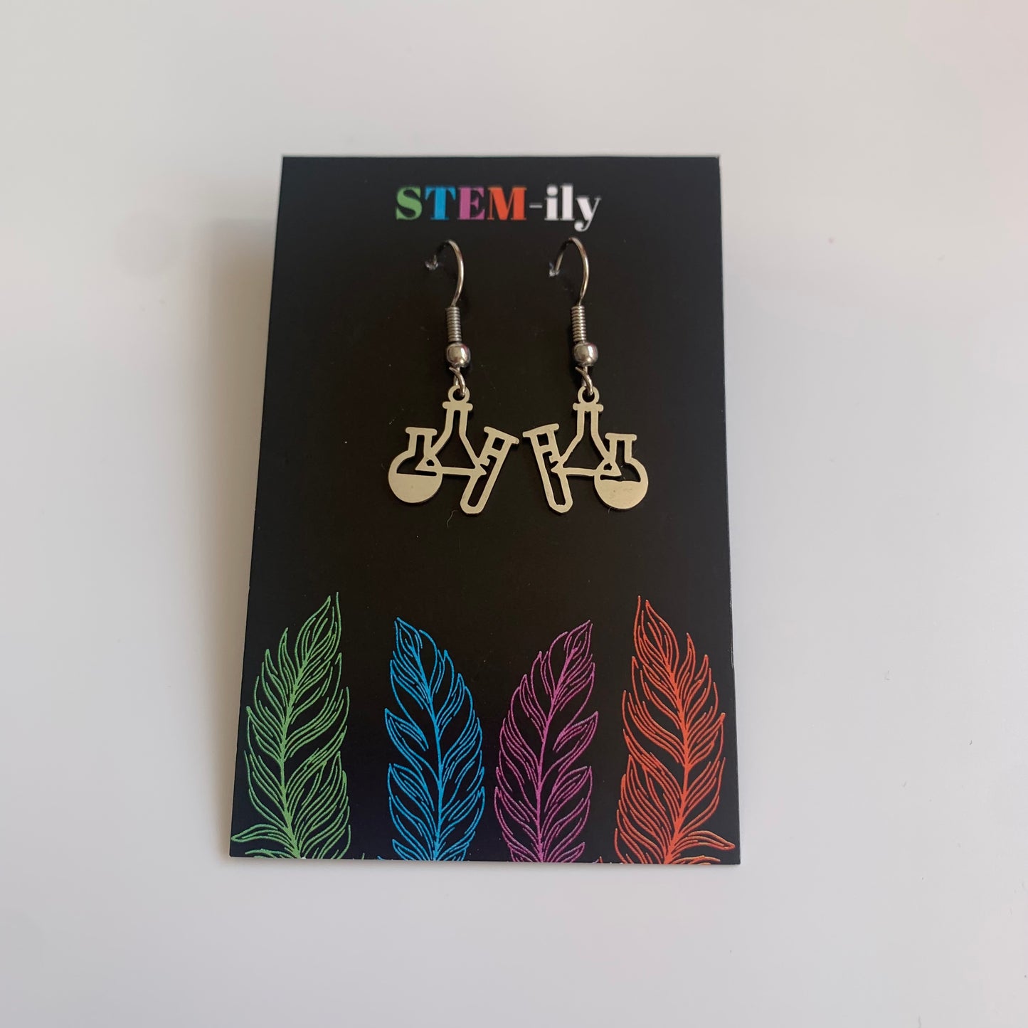 Stainless steel science flask bottle chemistry silver earrings