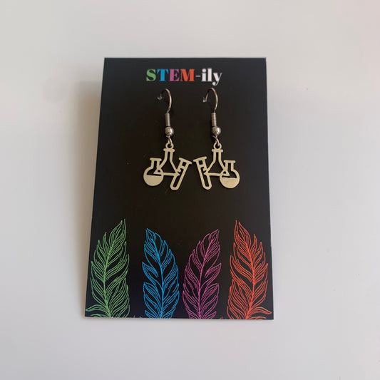 Stainless steel science flask bottle chemistry silver earrings