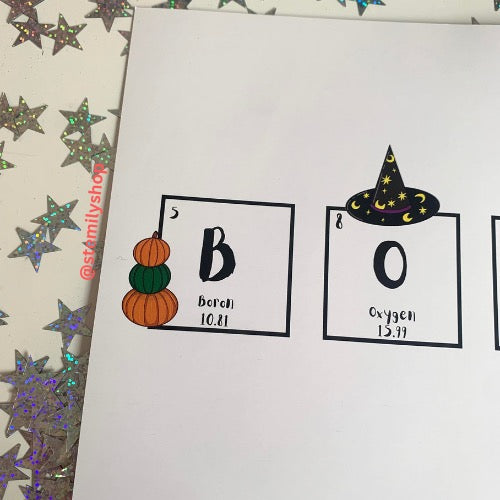 Boo spooky Halloween science chemistry periodic table art print