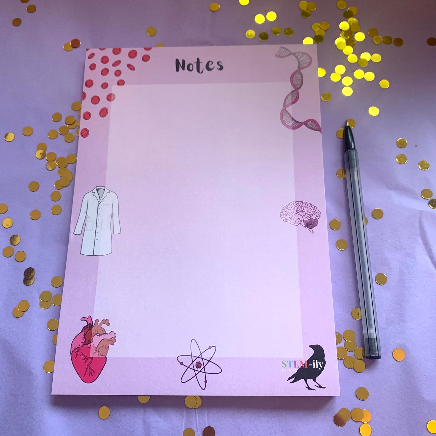 Pink science hand illustrated A5 notepad stationary