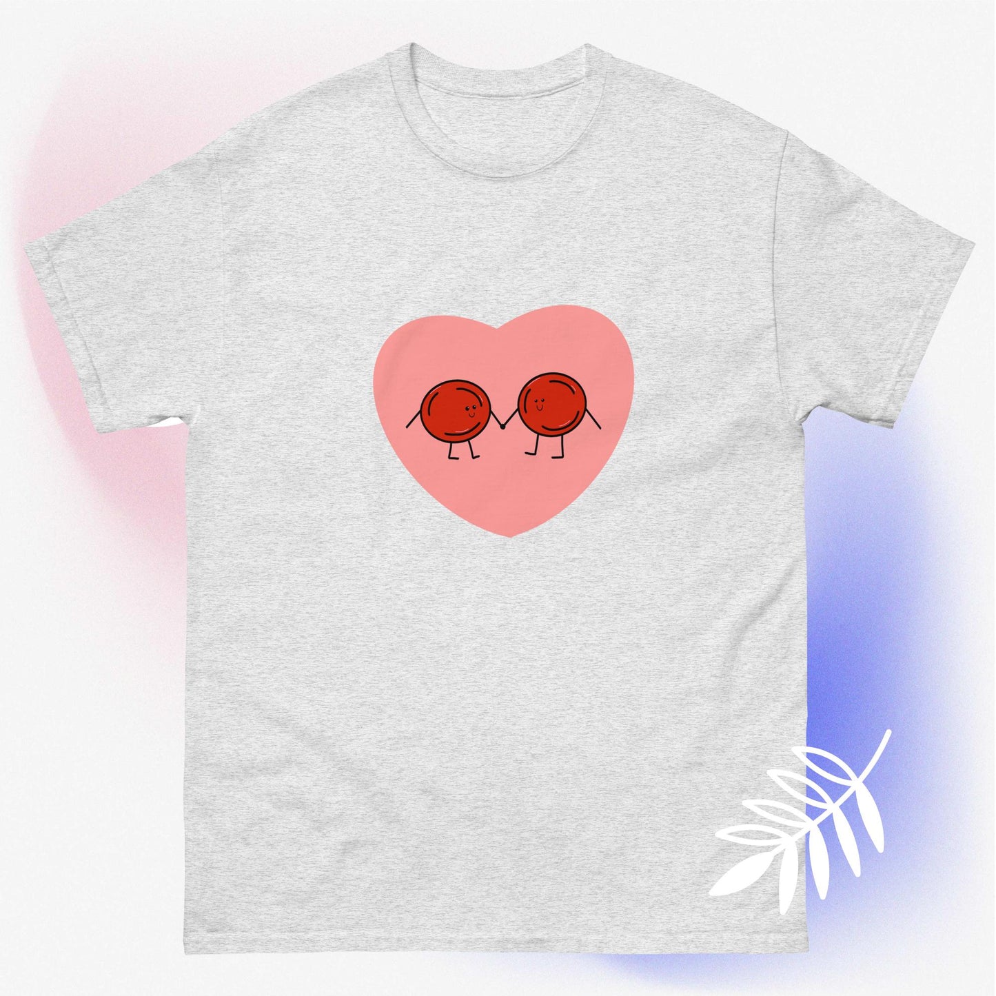 Pink heart with red blood cell graphic design unisex t-shirt