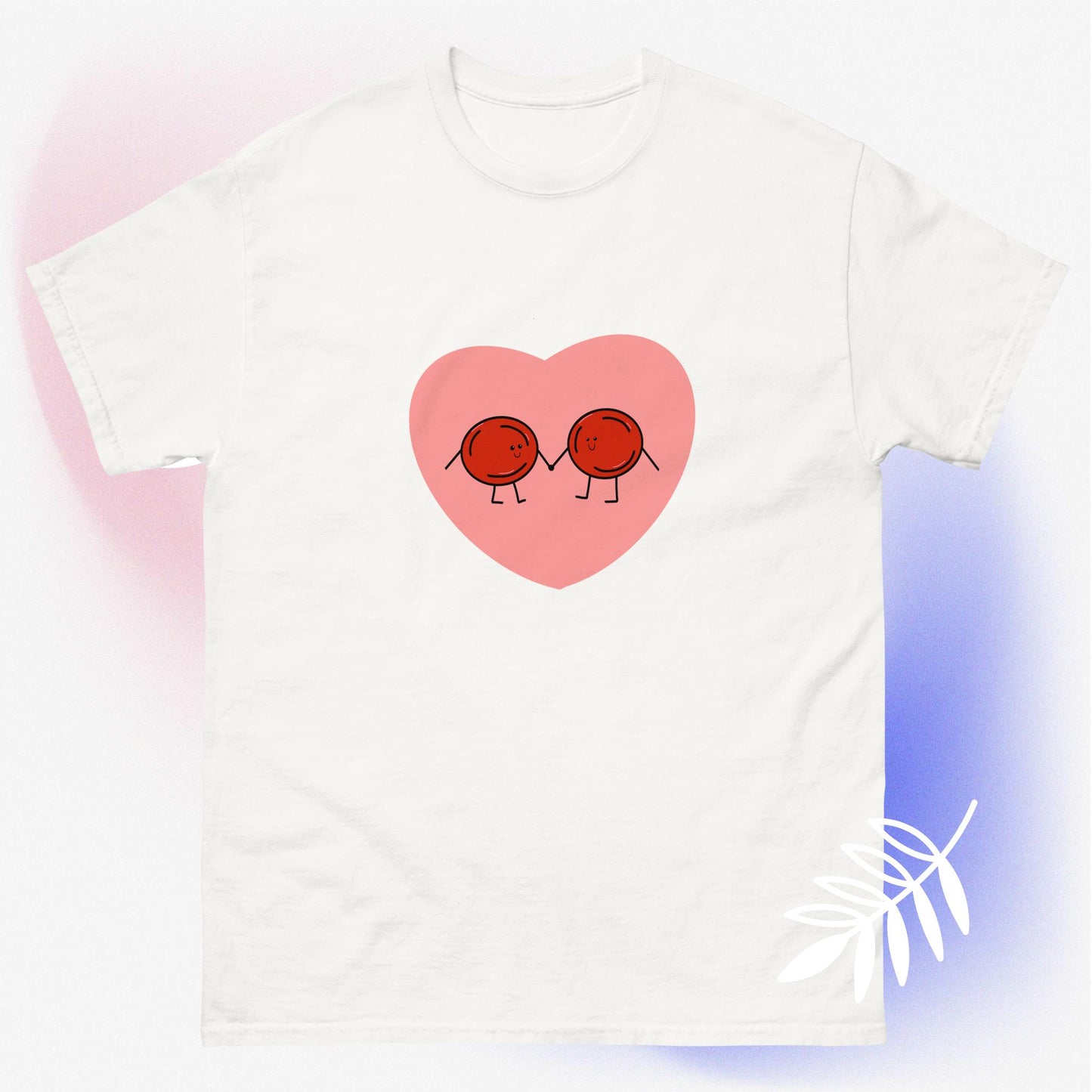 Pink heart with red blood cell graphic design unisex t-shirt