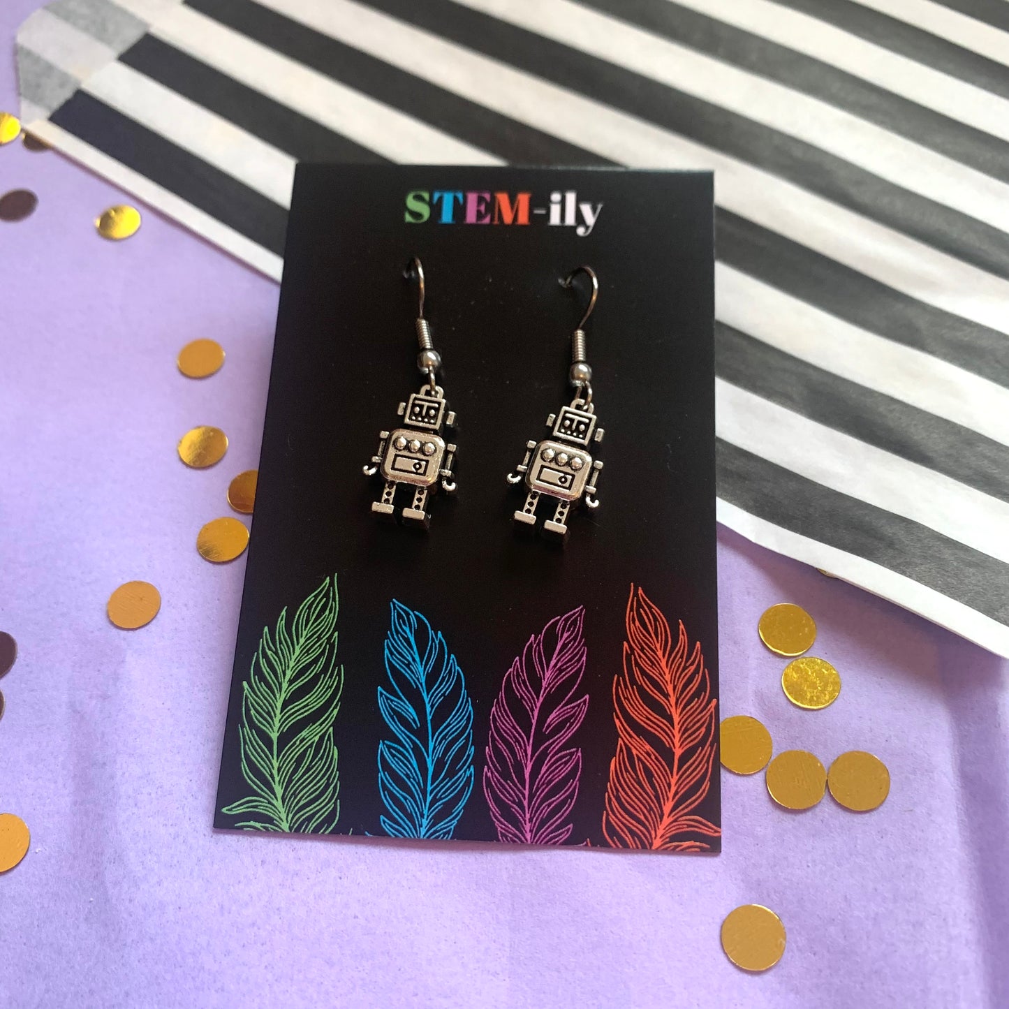 Silver robot earrings