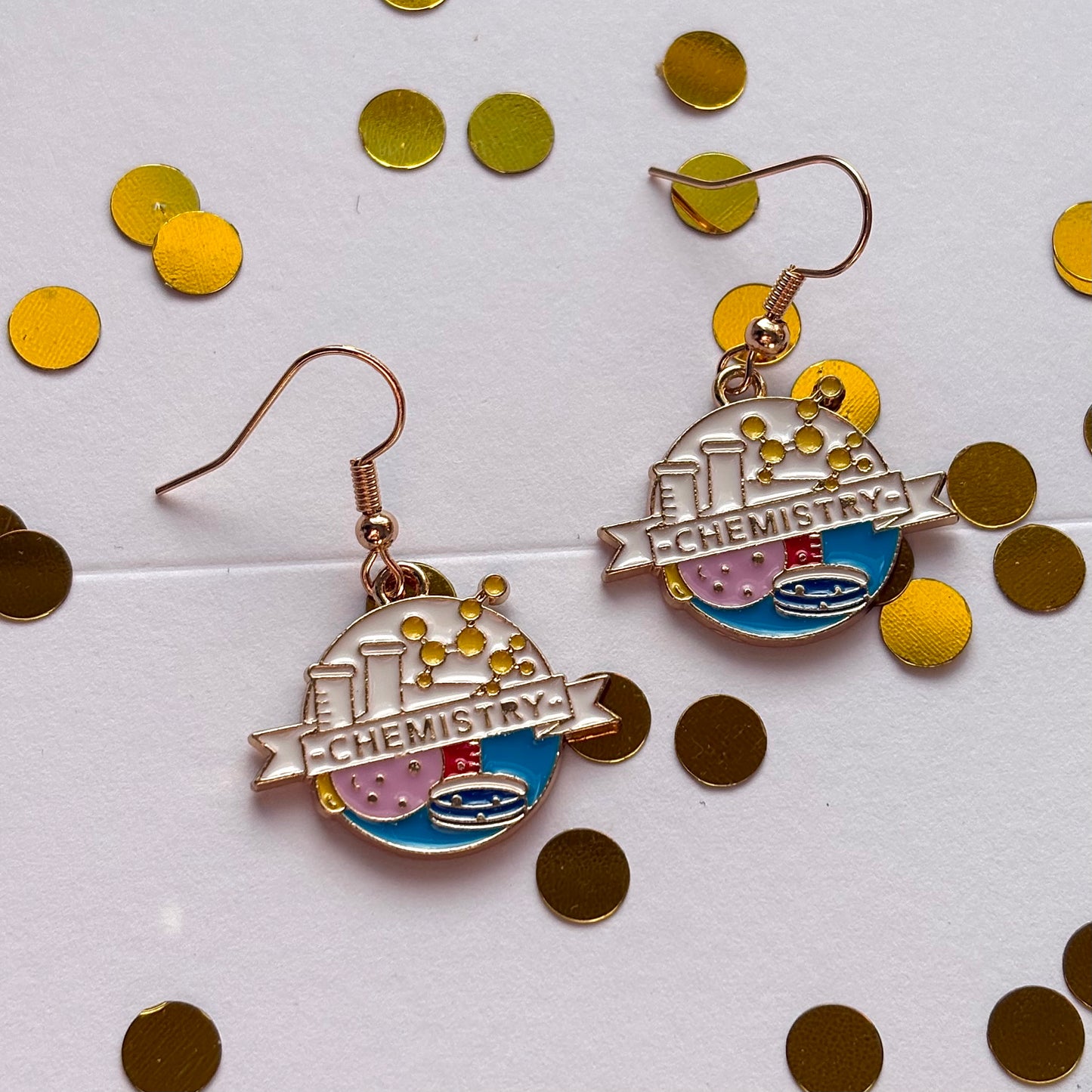 Chemistry Gold science blue science flask beaker dangle drop earrings