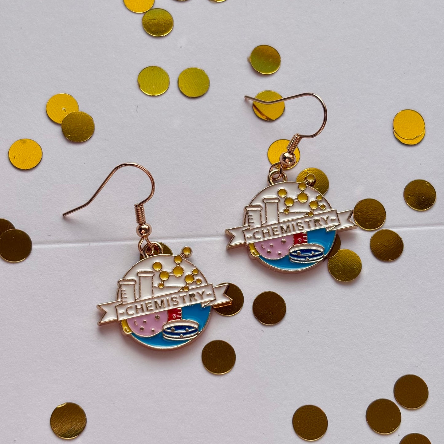 Chemistry Gold science blue science flask beaker dangle drop earrings