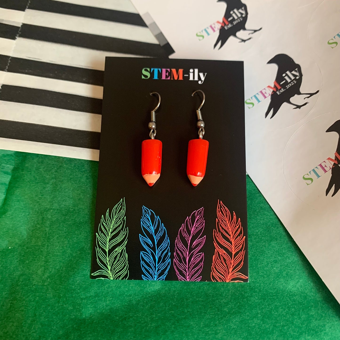 Cute miniature pencil stationary silver earrings