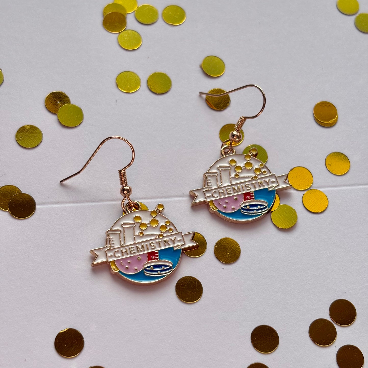 Chemistry Gold science blue science flask beaker dangle drop earrings