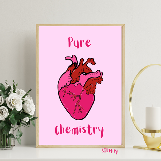 A4/ A5 anatomical hand drawn heart pure chemistry pink art print