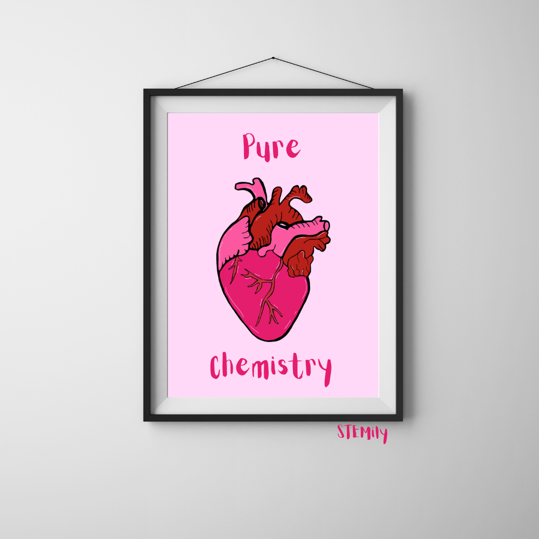 A4/ A5 anatomical hand drawn heart pure chemistry pink art print