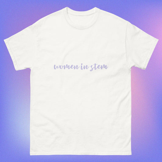 Cool women in stem science slogan tshirt in light blue, white or grey